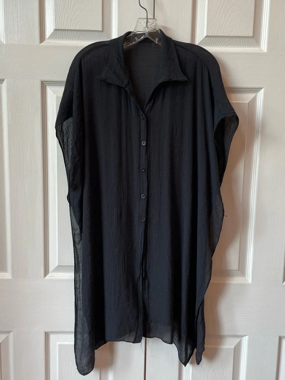 Lightweight Crepe Black Button-Up Women's Beach Cover-Up